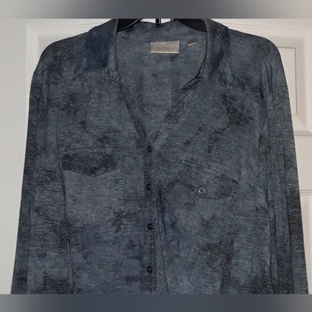 Avenue long sleeved button down blouse Blue wash print 18/20W